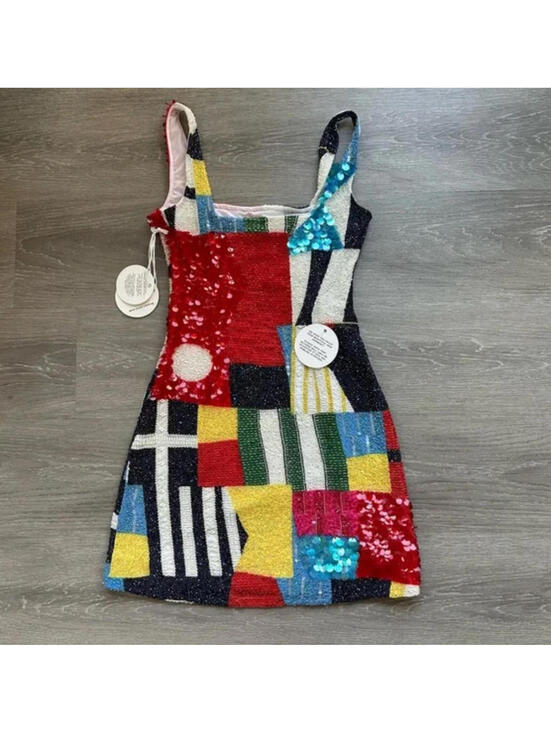 NWT $1295 Staud Le Sable Sails Up Beaded Flag Cocktail Dress Designer Small - Picture 4 of 7